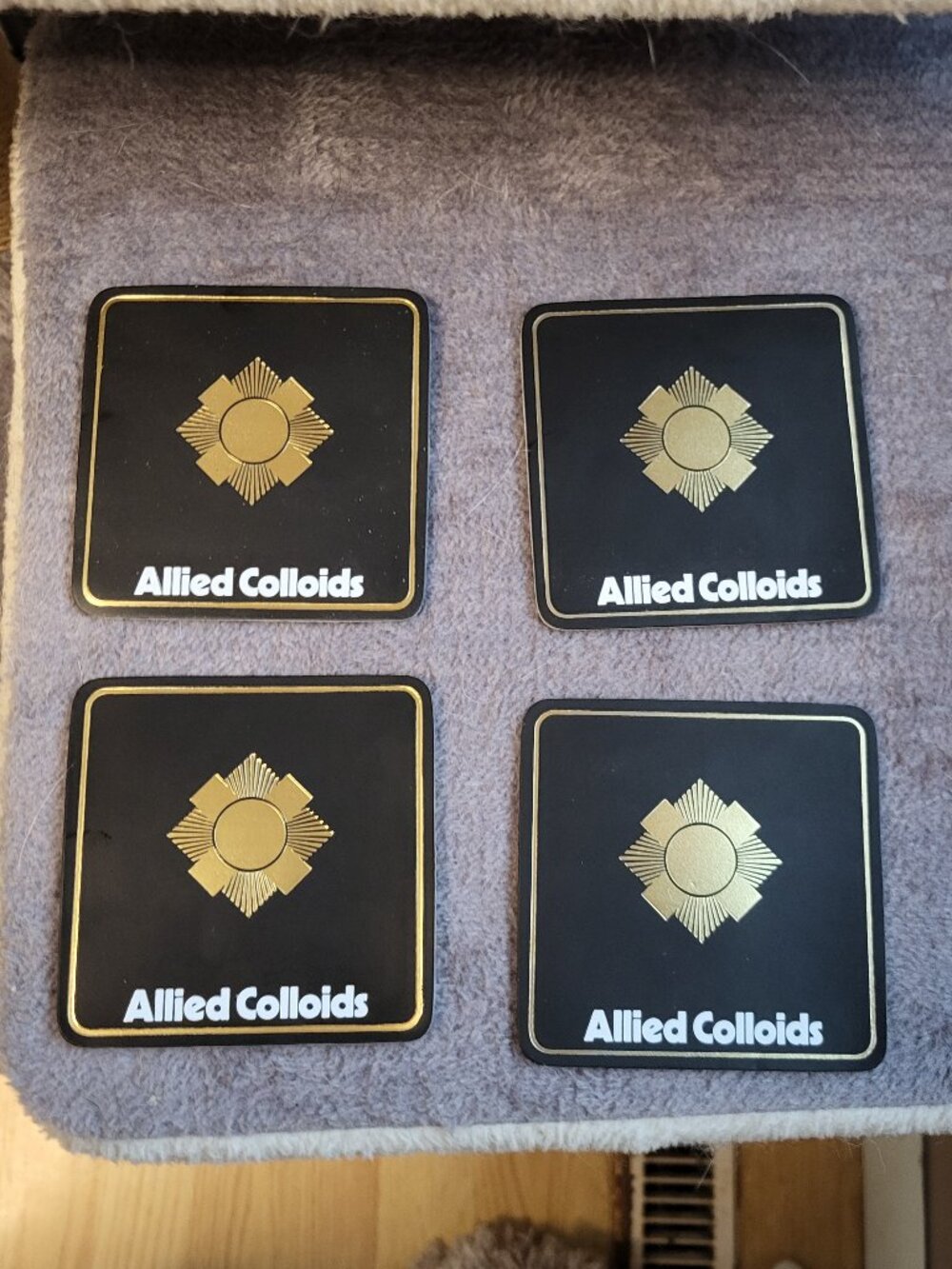 ALLIED COLLOIDS LEATHER COASTER SET Of 4 VINTAGE FIND SEE PICTURES BIN D